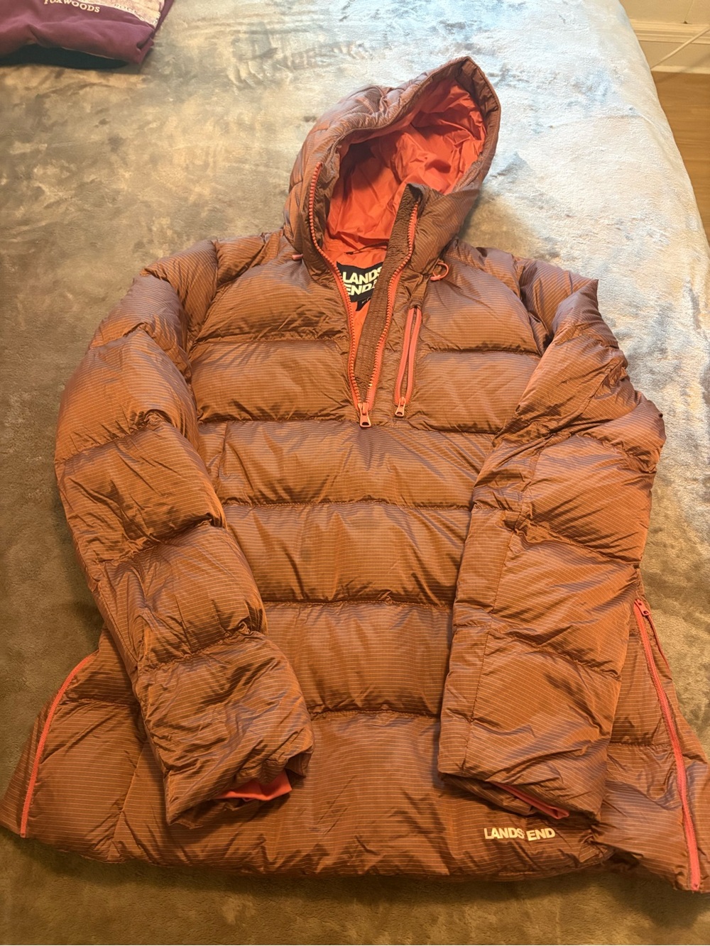 Lands' End Women's Rust Brown Hooded Down Puffer Jacket